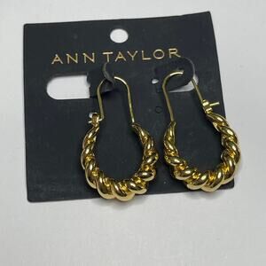 Ann Taylor gold tone earrings hoops dangle signed costume jewelry classic unworn